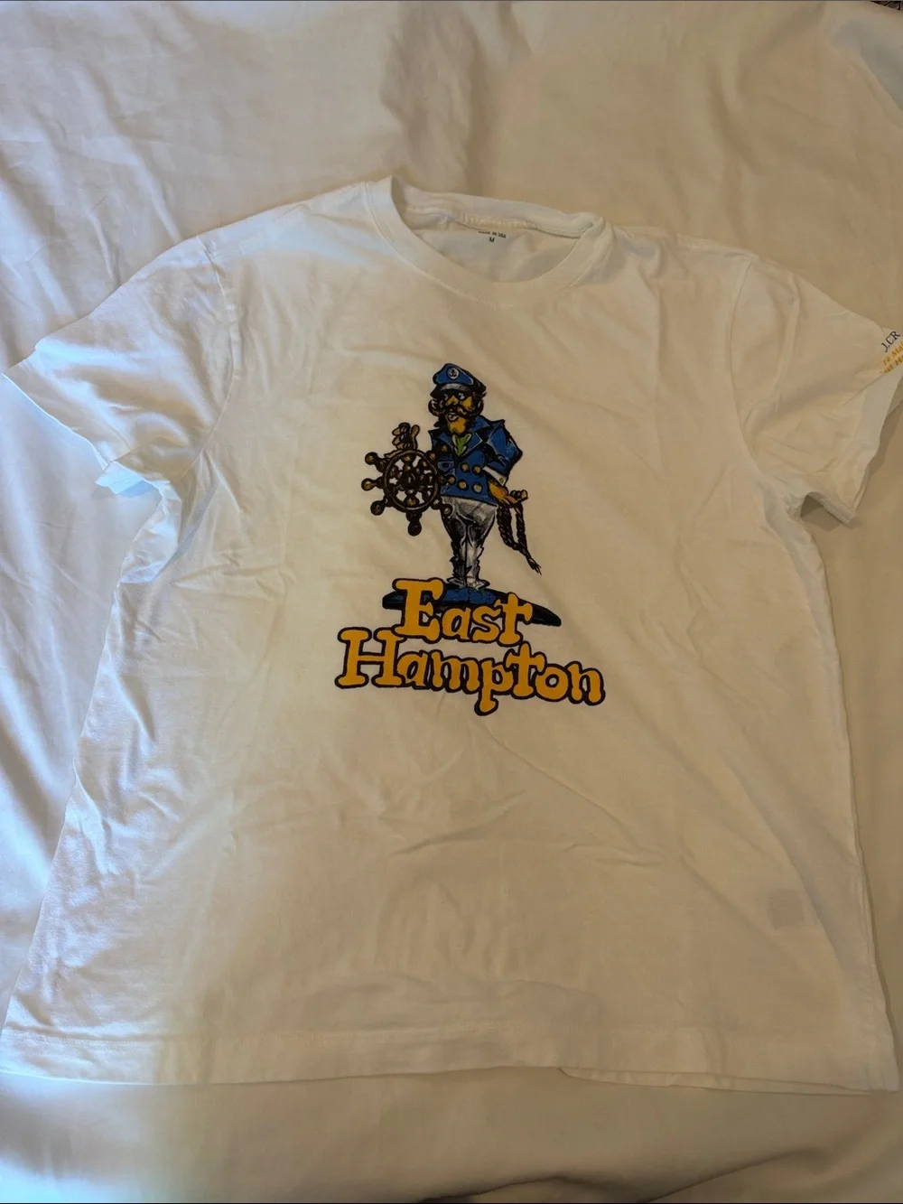 J. Crew White East Hampton Graphic Tee with Blue & Yellow Print